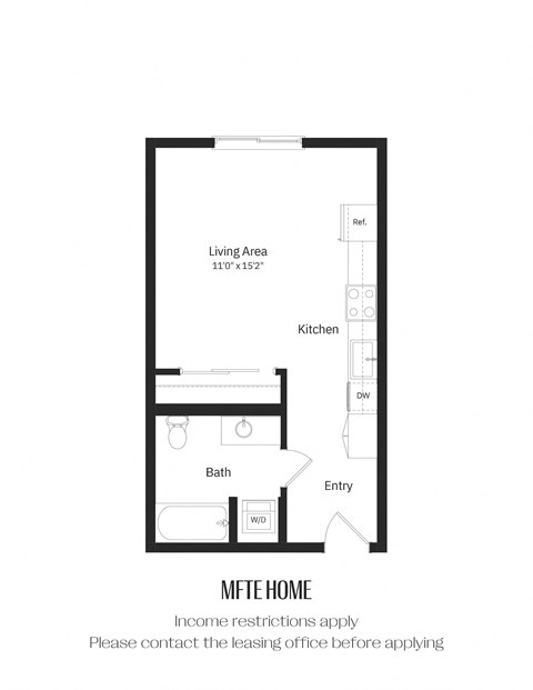 Floor plan for studio, 1 bath, 451 sqft